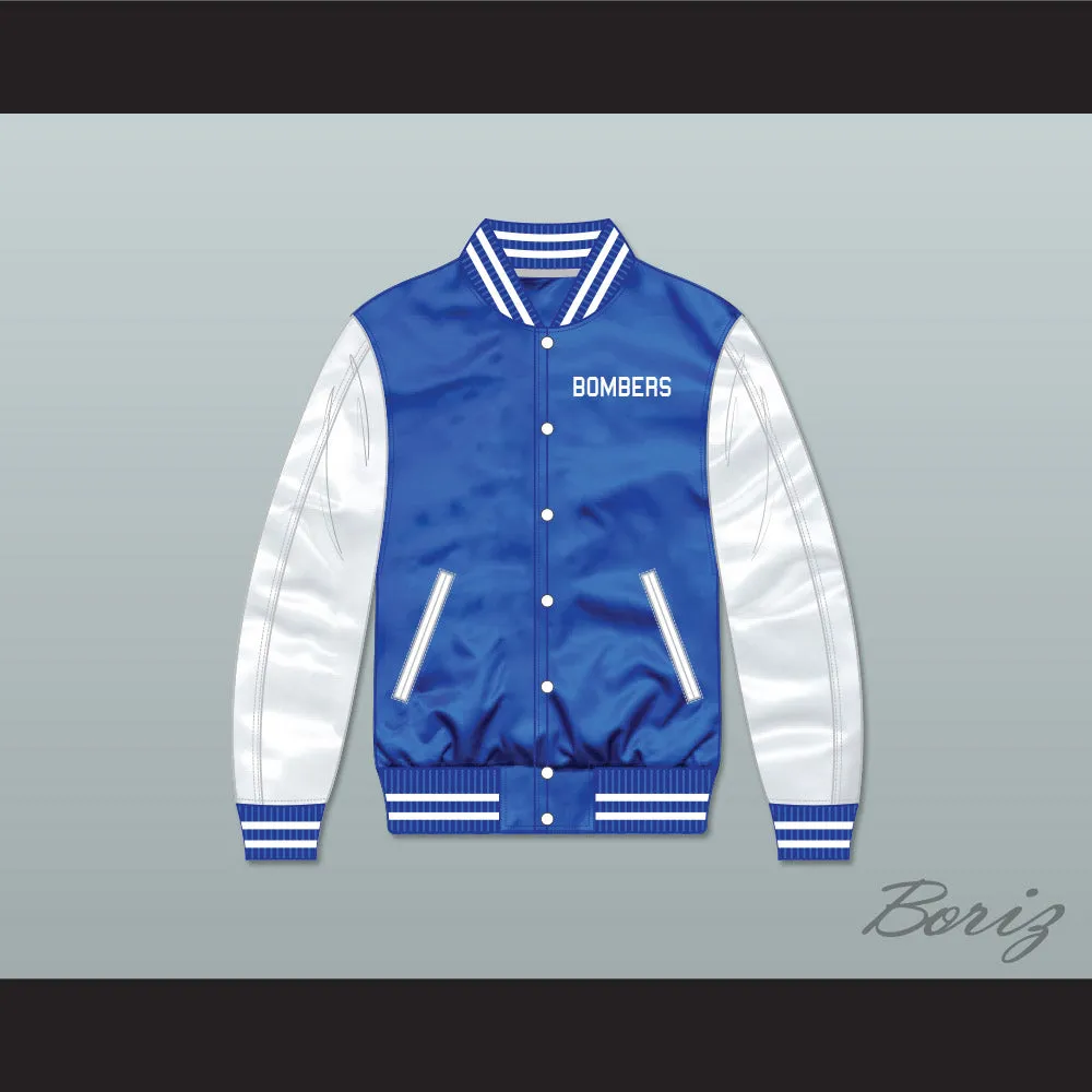 Bombers Tournament Shoot Out Blue/ White Varsity Letterman Satin Bomber Jacket