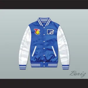 Bricklayers Basketball 7th Annual Rock N' Jock B-Ball Jam 1997 Blue/ White Varsity Letterman Satin Bomber Jacket