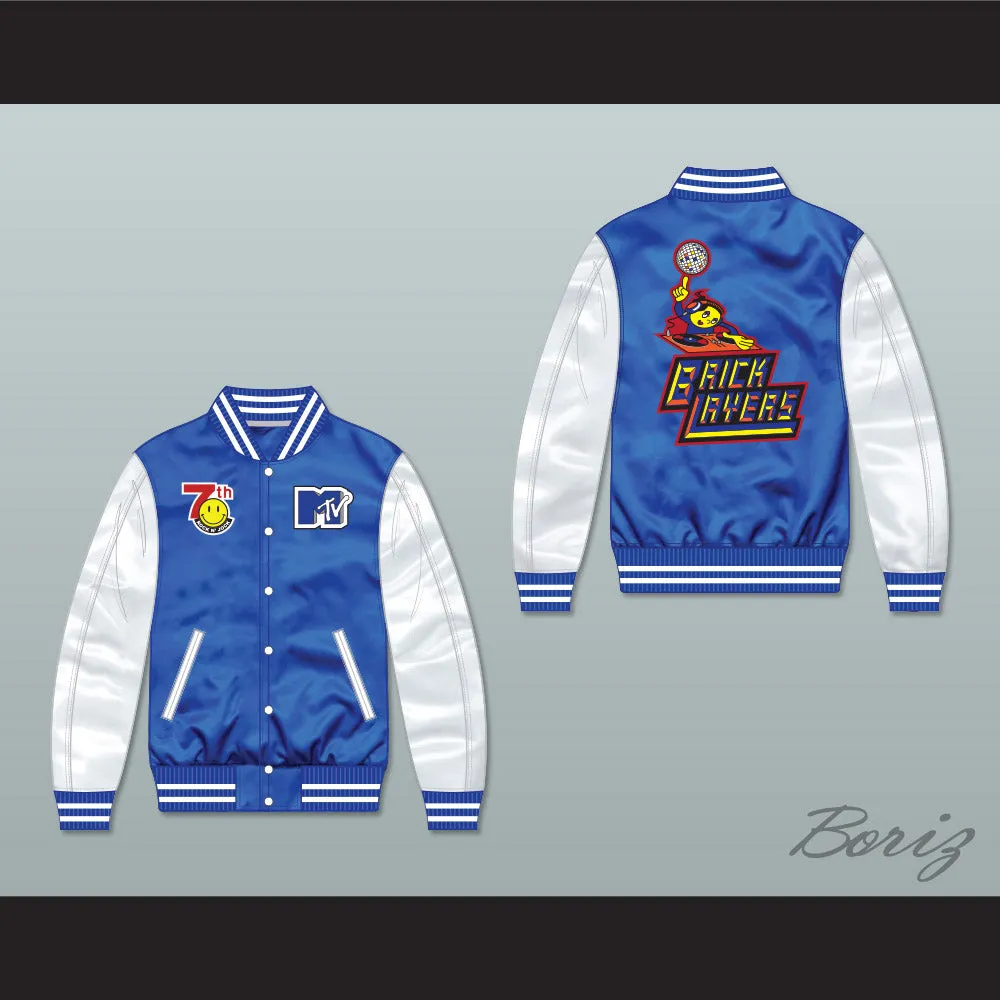Bricklayers Basketball 7th Annual Rock N' Jock B-Ball Jam 1997 Blue/ White Varsity Letterman Satin Bomber Jacket