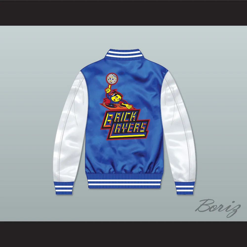 Bricklayers Basketball 7th Annual Rock N' Jock B-Ball Jam 1997 Blue/ White Varsity Letterman Satin Bomber Jacket