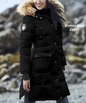 (BROKEN MAIN ZIPPER) Brand new Black Faux Fur-Trim Long Puffer Coat - Women's Canada Weather Gear! Sz M! Retails $280 