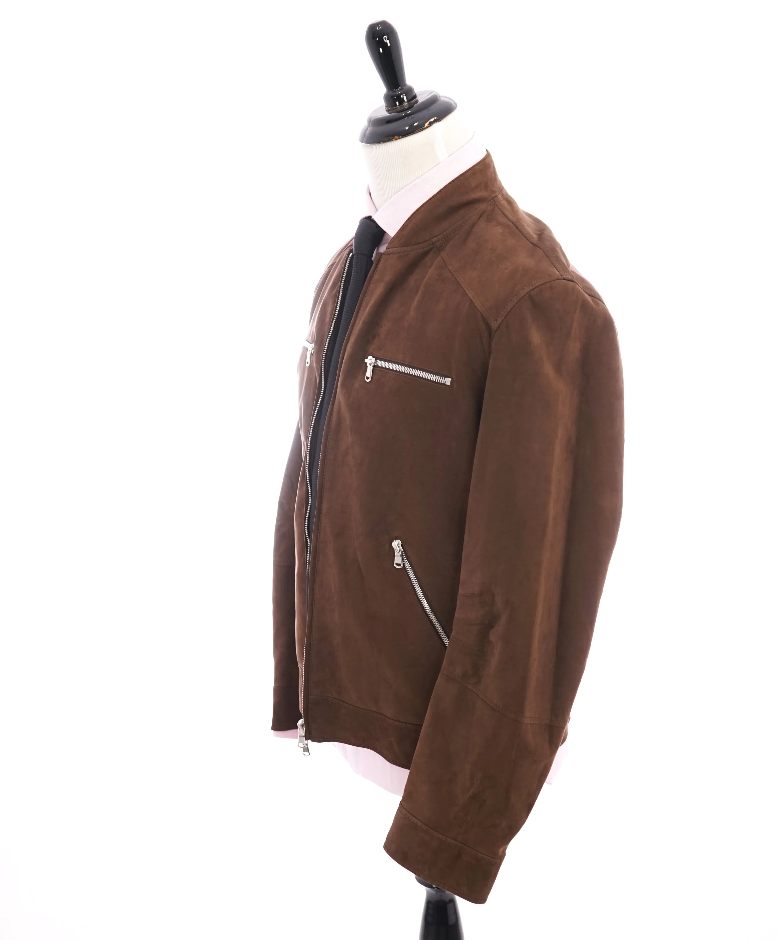 BRUNELLO CUCINELLI - Premium Suede Lambskin Brown Bomber Moto Jacket - M