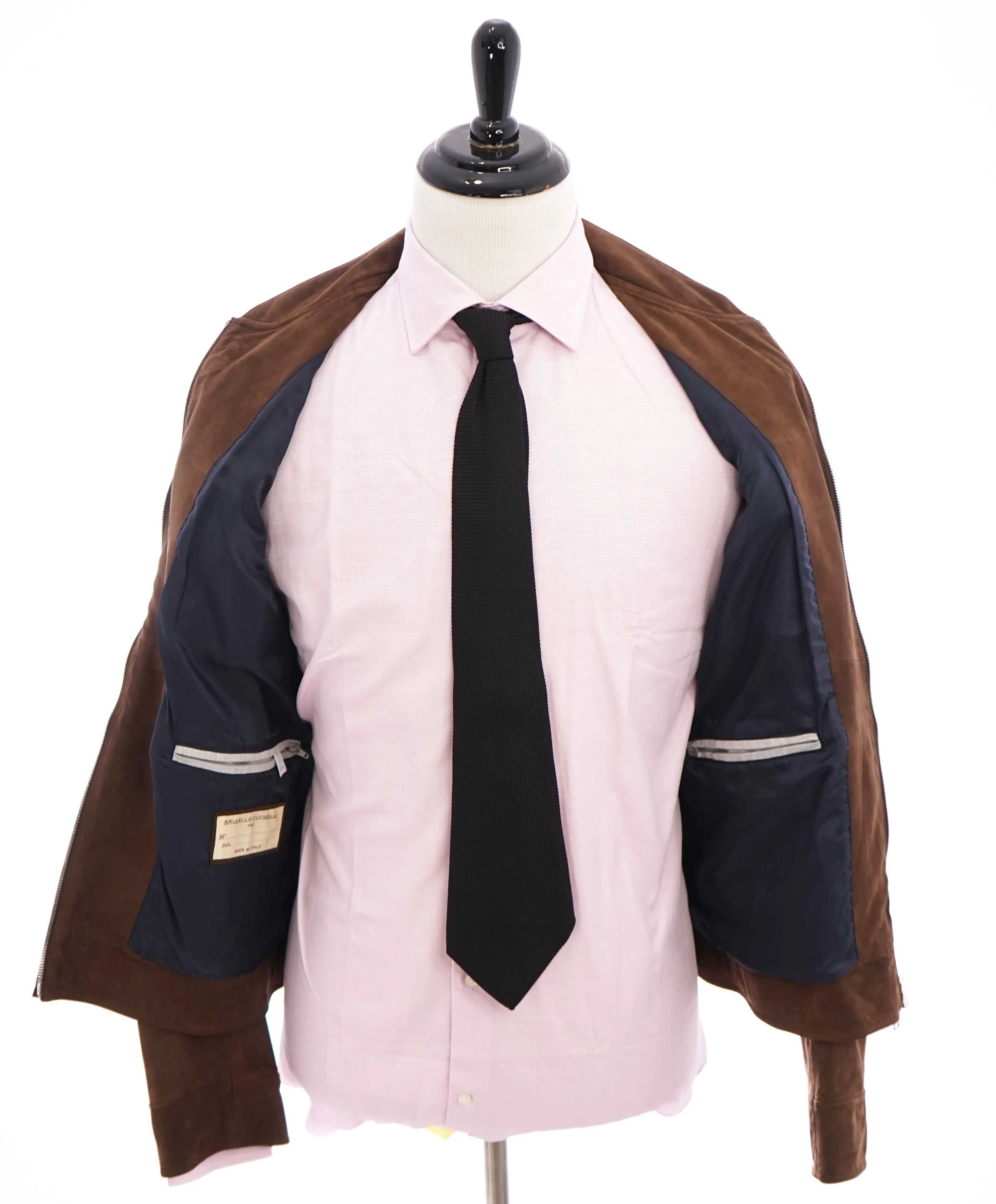 BRUNELLO CUCINELLI - Premium Suede Lambskin Brown Bomber Moto Jacket - M