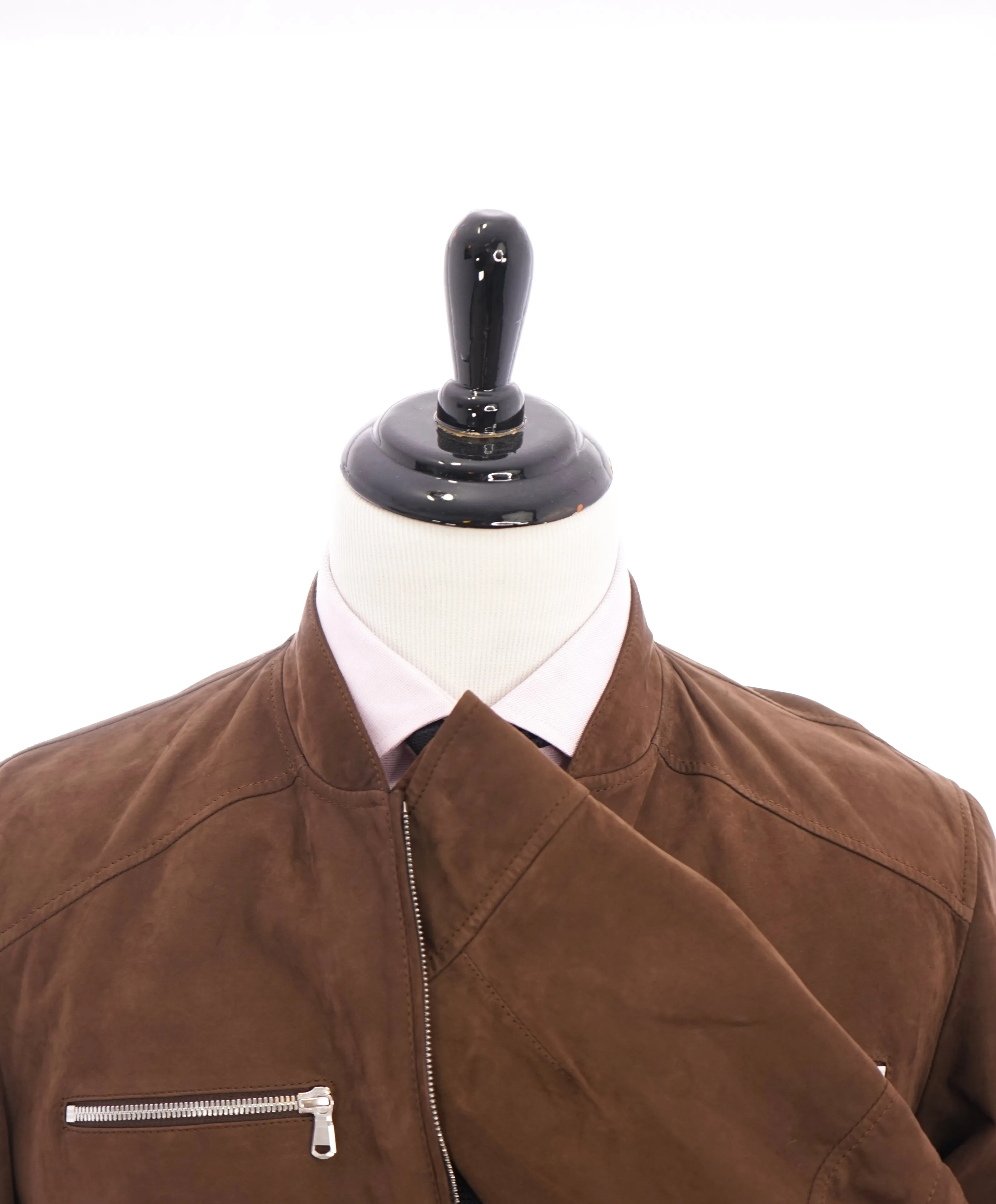 BRUNELLO CUCINELLI - Premium Suede Lambskin Brown Bomber Moto Jacket - M