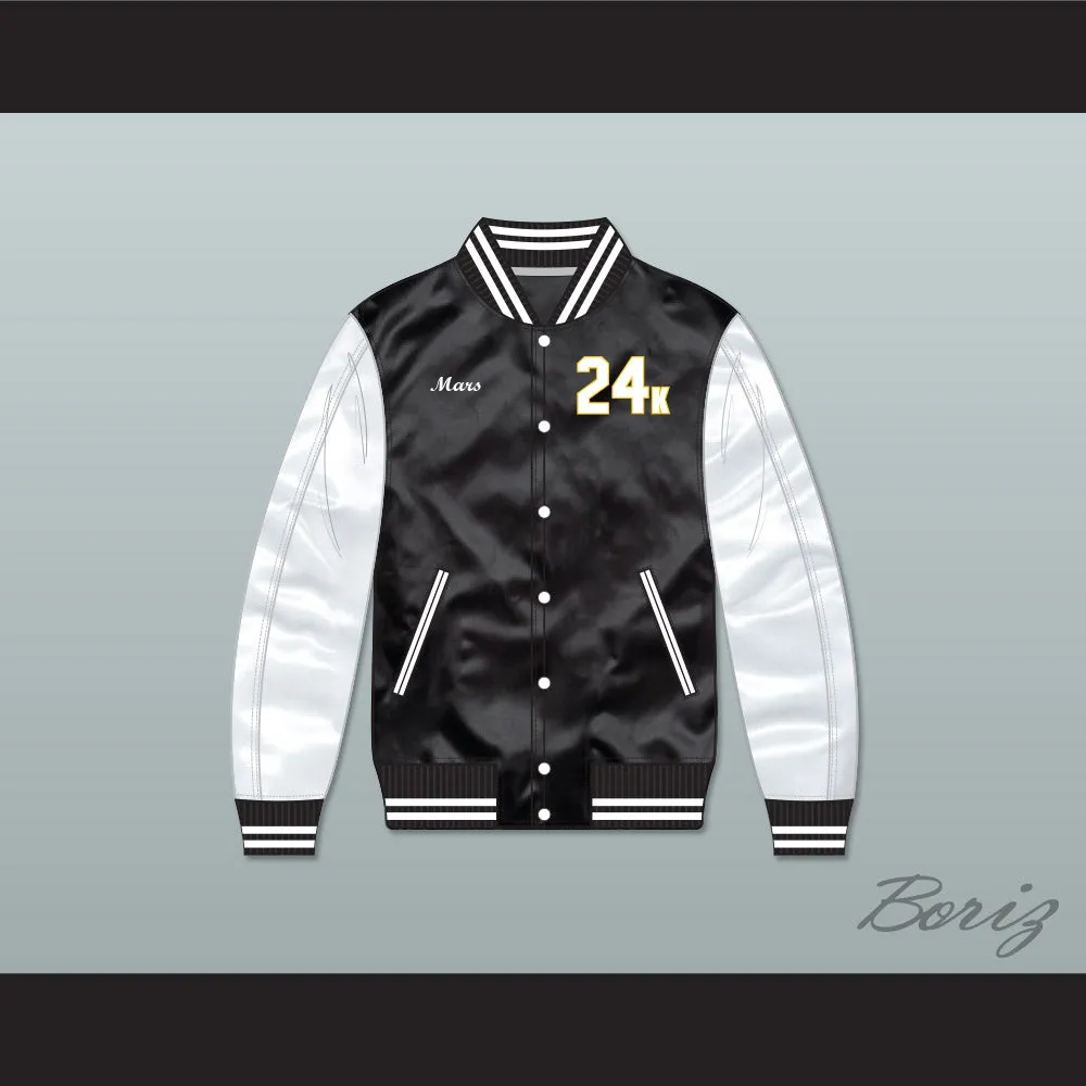 Bruno Mars 24K Hooligans Black/ White Varsity Letterman Satin Bomber Jacket 1