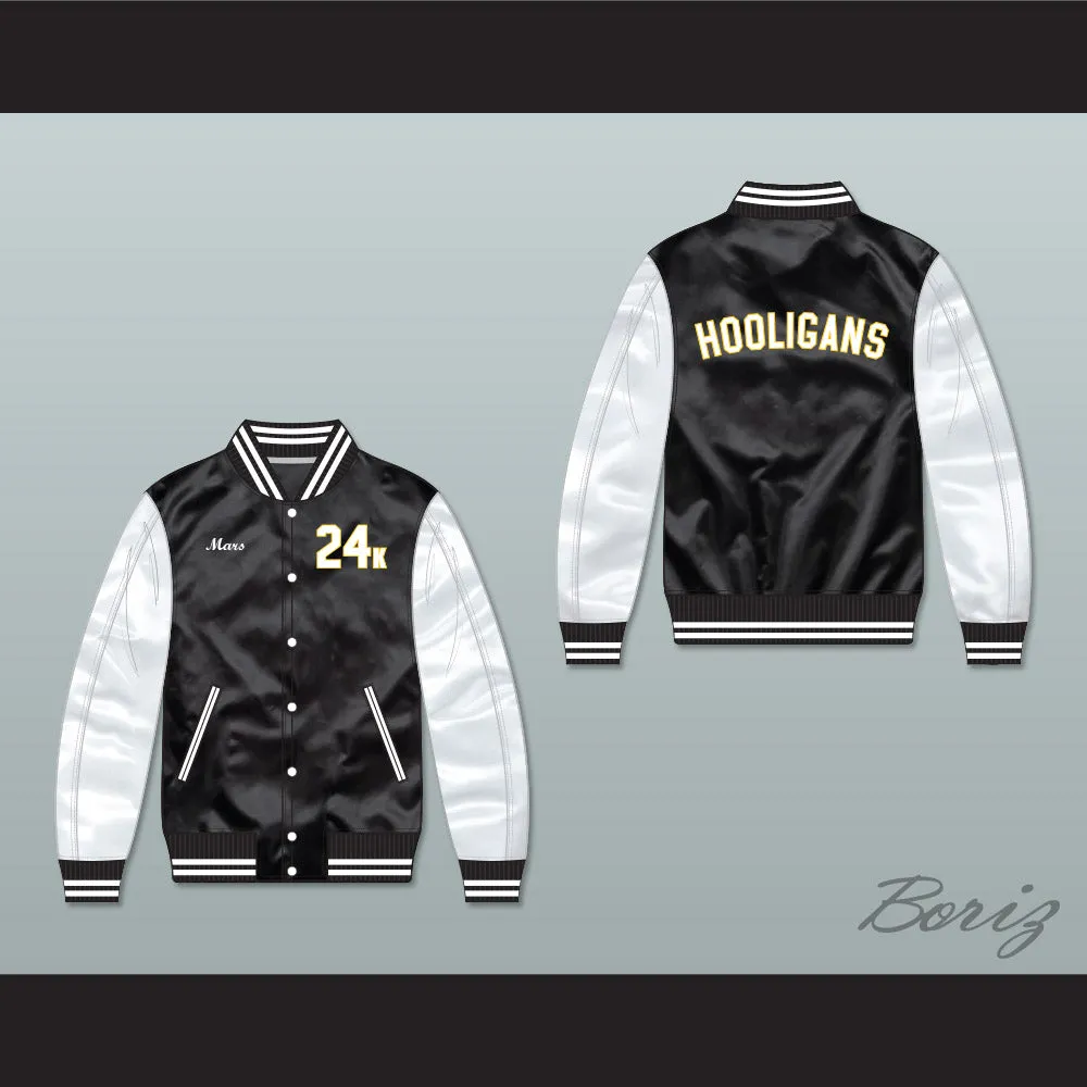 Bruno Mars 24K Hooligans Black/ White Varsity Letterman Satin Bomber Jacket 1