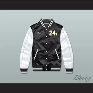 Bruno Mars 24K Hooligans Black/ White Varsity Letterman Satin Bomber Jacket 1