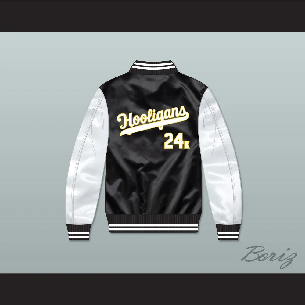 Bruno Mars 24K Hooligans Black/ White Varsity Letterman Satin Bomber Jacket 2