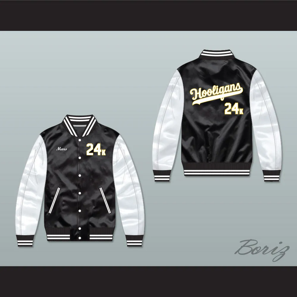 Bruno Mars 24K Hooligans Black/ White Varsity Letterman Satin Bomber Jacket 2