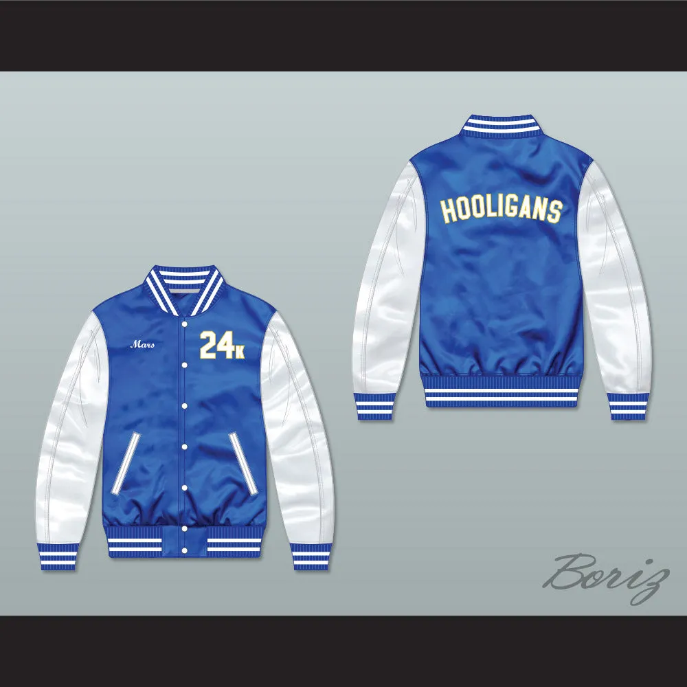 Bruno Mars 24K Hooligans Blue/ White Varsity Letterman Satin Bomber Jacket 1