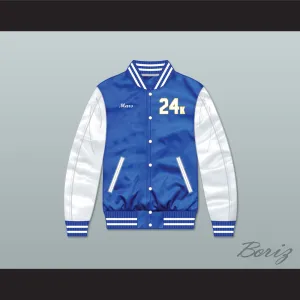 Bruno Mars 24K Hooligans Blue/ White Varsity Letterman Satin Bomber Jacket 1