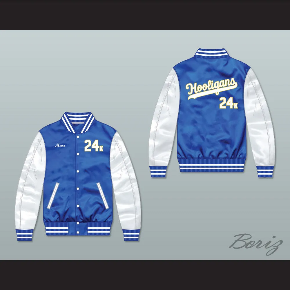 Bruno Mars 24K Hooligans Blue/ White Varsity Letterman Satin Bomber Jacket 2