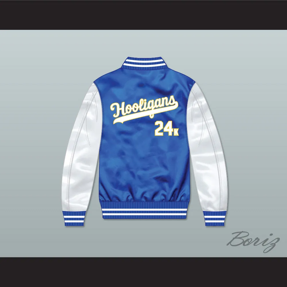 Bruno Mars 24K Hooligans Blue/ White Varsity Letterman Satin Bomber Jacket 2