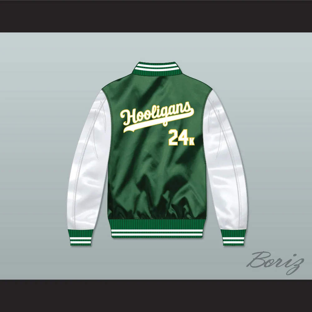 Bruno Mars 24K Hooligans Green/ White Varsity Letterman Satin Bomber Jacket 2