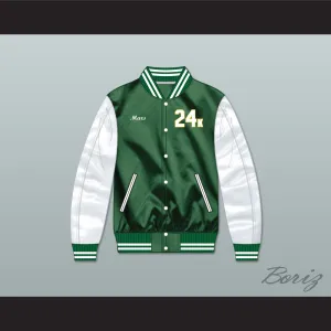 Bruno Mars 24K Hooligans Green/ White Varsity Letterman Satin Bomber Jacket 2