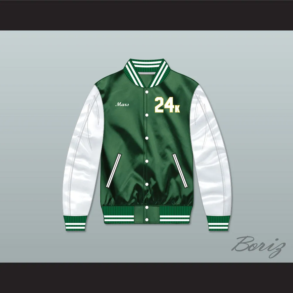 Bruno Mars 24K Hooligans Green/ White Varsity Letterman Satin Bomber Jacket 2