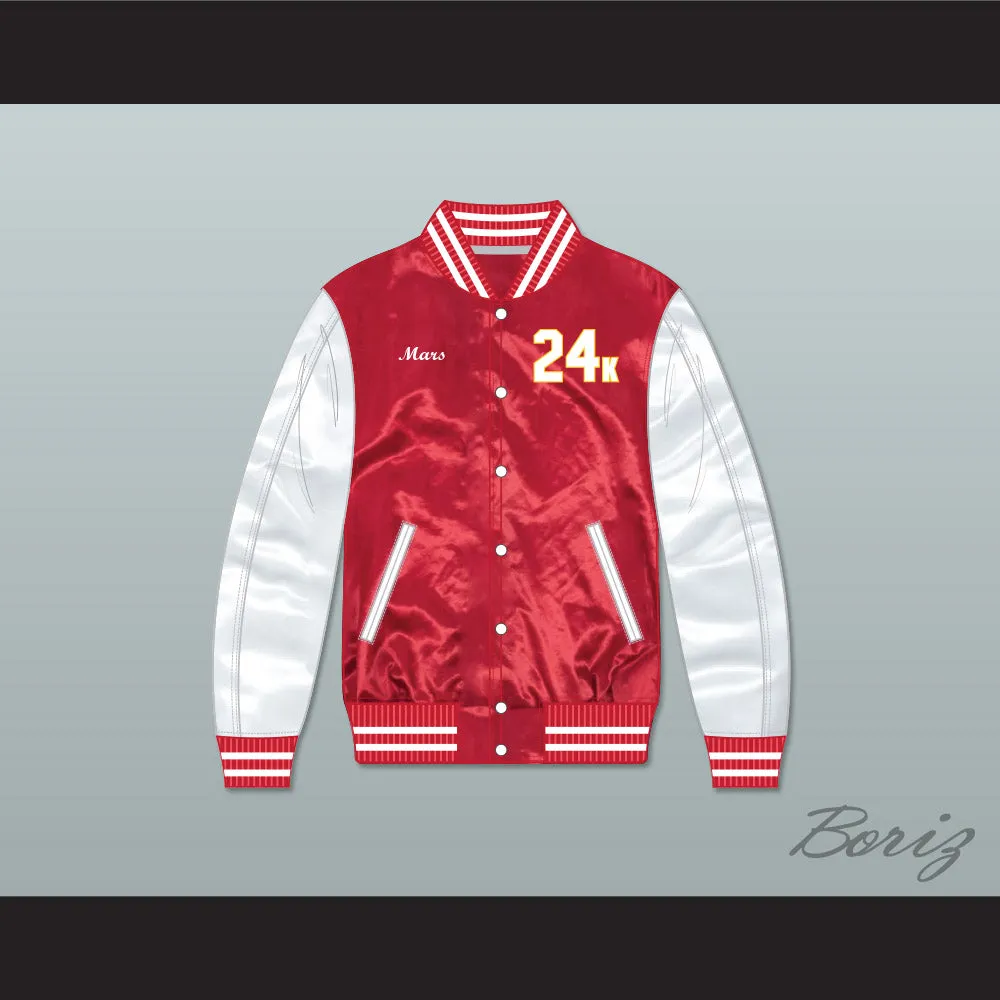 Bruno Mars 24K Hooligans Red/ White Varsity Letterman Satin Bomber Jacket 2