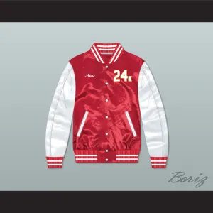 Bruno Mars 24K Hooligans Red/ White Varsity Letterman Satin Bomber Jacket 2