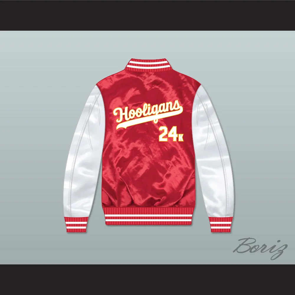 Bruno Mars 24K Hooligans Red/ White Varsity Letterman Satin Bomber Jacket 2