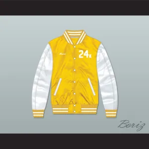 Bruno Mars 24K Hooligans Yellow/ White Varsity Letterman Satin Bomber Jacket 2