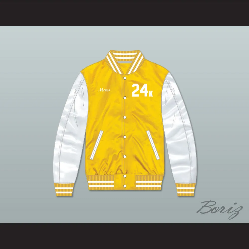 Bruno Mars 24K Hooligans Yellow/ White Varsity Letterman Satin Bomber Jacket 2
