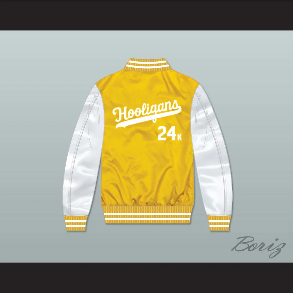 Bruno Mars 24K Hooligans Yellow/ White Varsity Letterman Satin Bomber Jacket 2