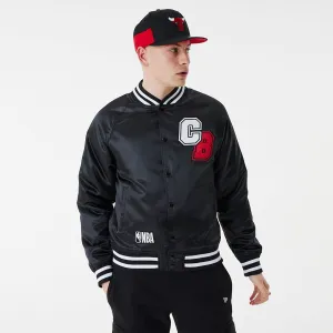 Bunda bomber New Era Chicago Bulls NBA Black Satin Bomber Jacket čierna