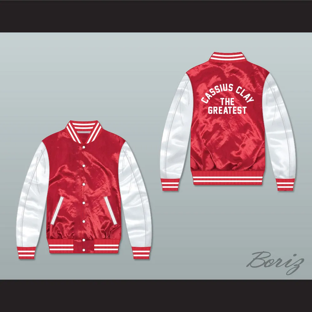 Cassius Clay The Greatest Red/ White Varsity Letterman Satin Bomber Jacket