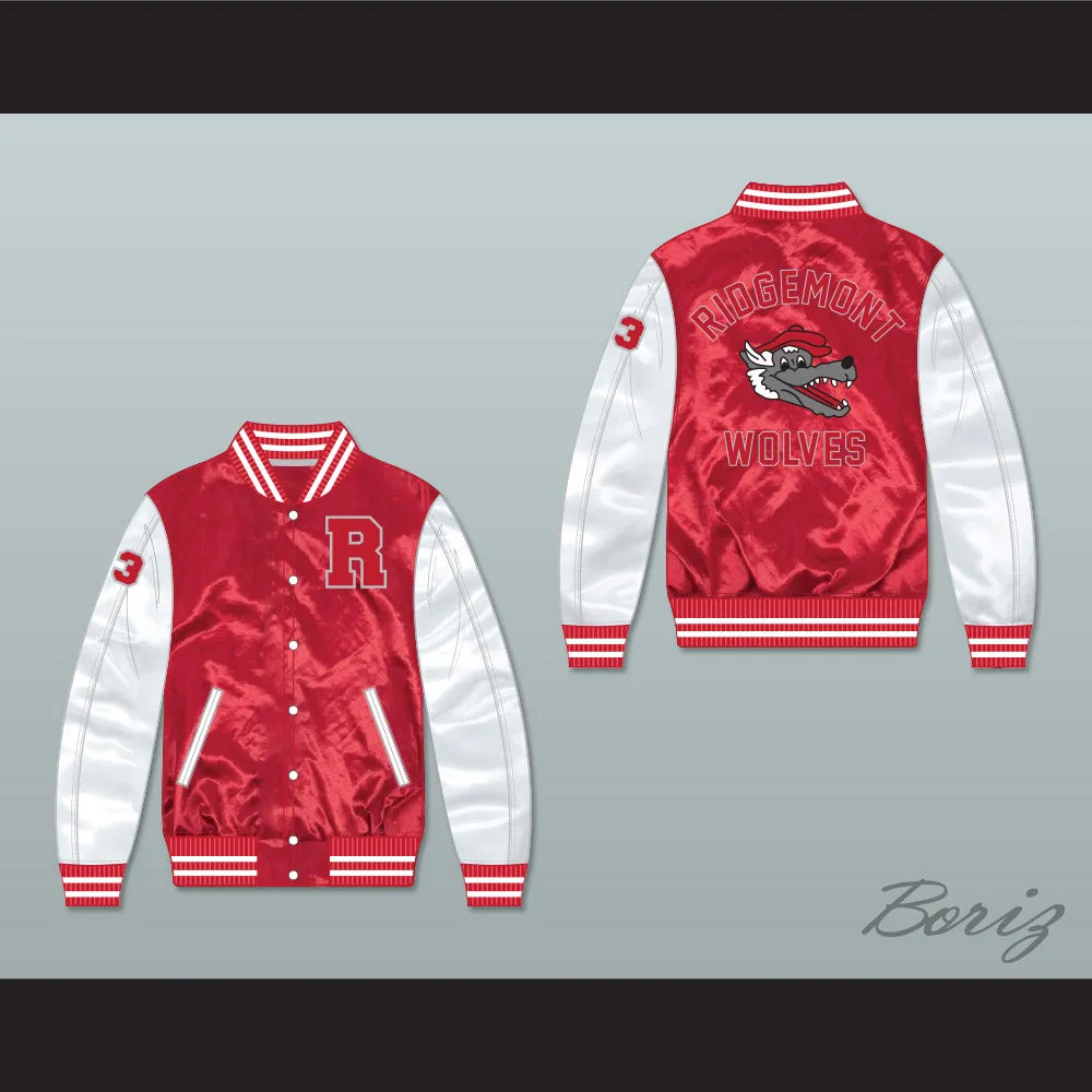Charles Jefferson 33 Ridgemont Wolves Red/ White Varsity Letterman Satin Bomber Jacket
