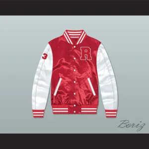 Charles Jefferson 33 Ridgemont Wolves Red/ White Varsity Letterman Satin Bomber Jacket