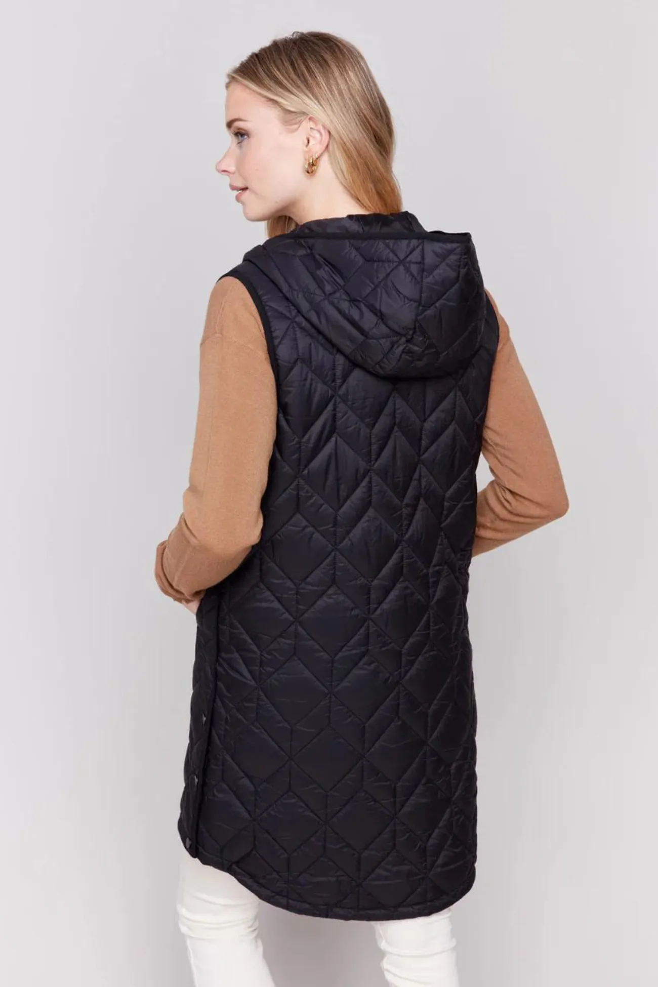 Charlie B Black Long Quilted Puffer Hood Vest