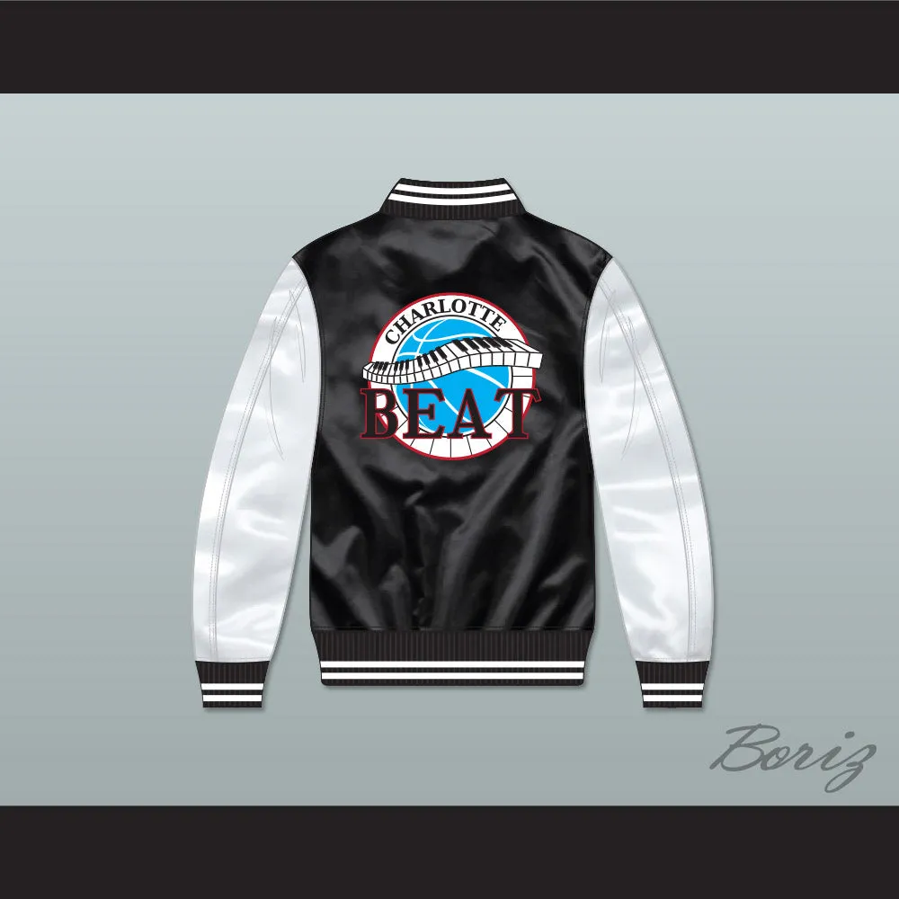 Charlotte Beat Black/ White Varsity Letterman Satin Bomber Jacket