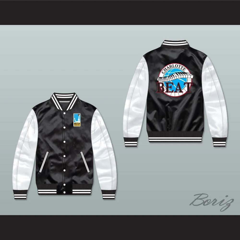 Charlotte Beat Black/ White Varsity Letterman Satin Bomber Jacket