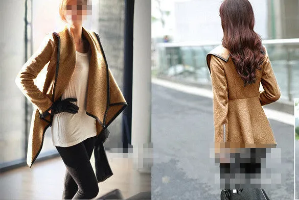 Coat Women Irregular Collar Lapel Side Zipper Woolen Coat Women Loose Sweater Outwear Jacket Plus Size