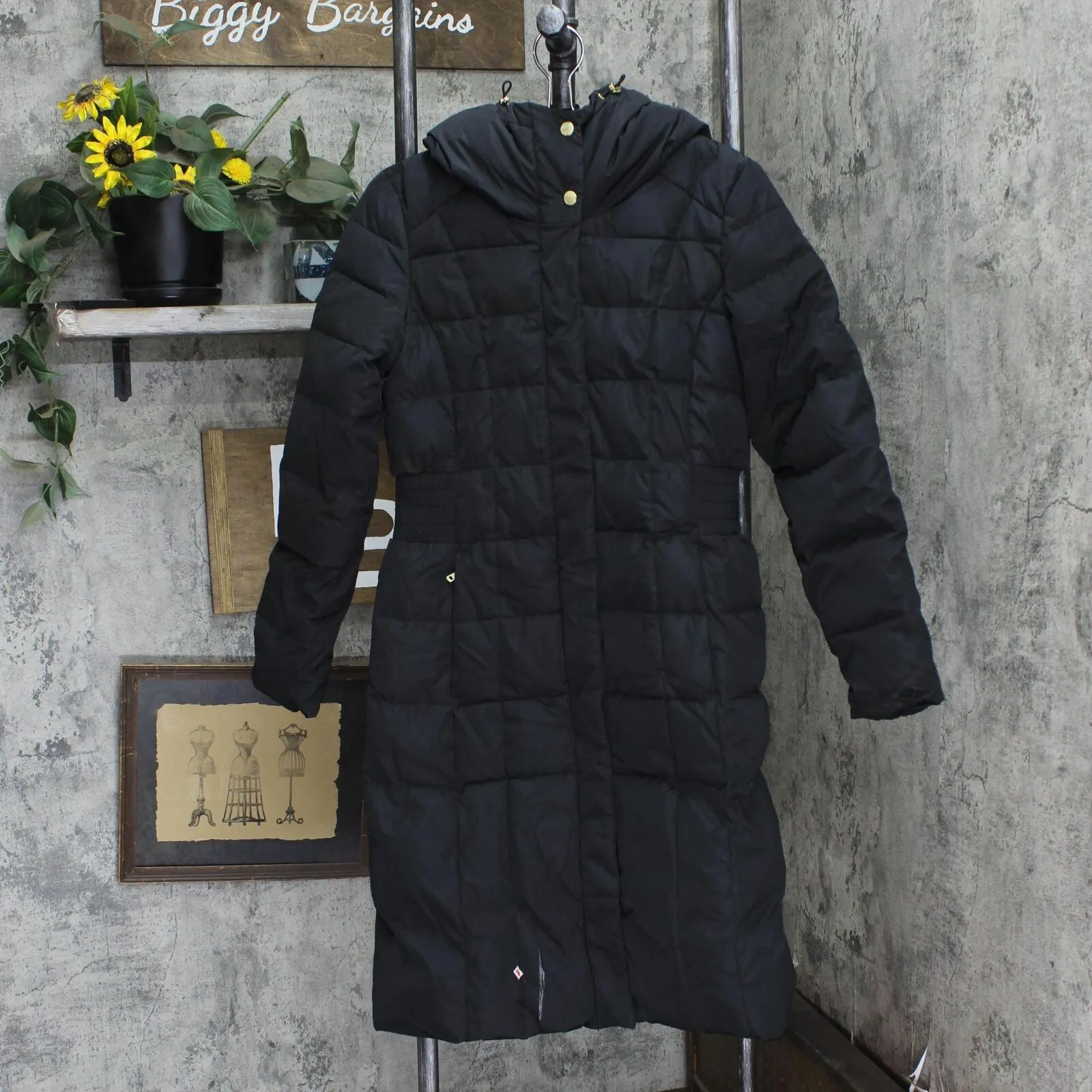 Cole Haan Womens Taffeta With Bib Front Hood Down Alternative  Coat Deep Black S