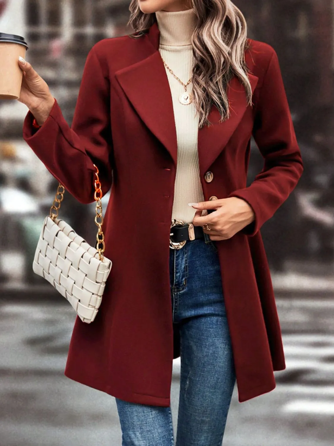 Collared Neck Long Sleeve Coat