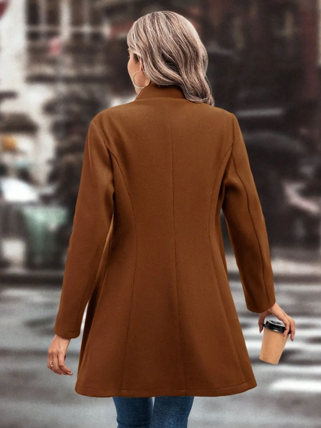 Collared Neck Long Sleeve Coat