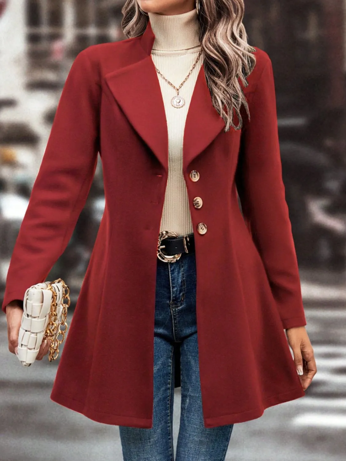Collared Neck Long Sleeve Coat