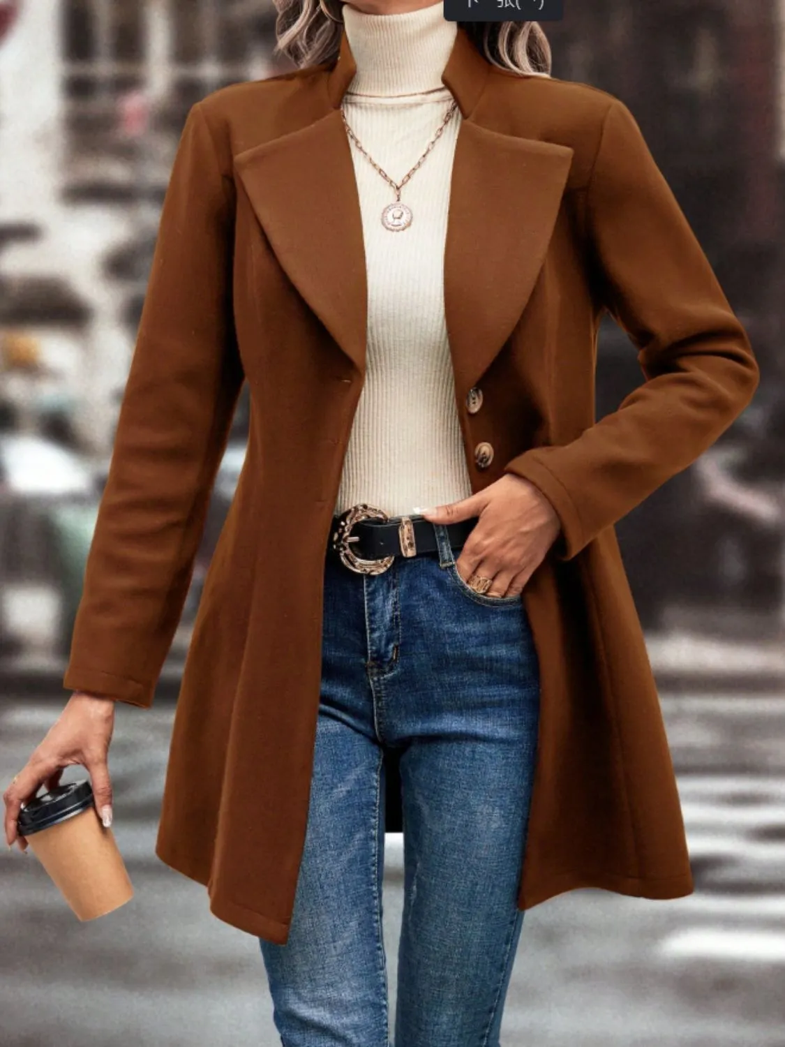 Collared Neck Long Sleeve Coat