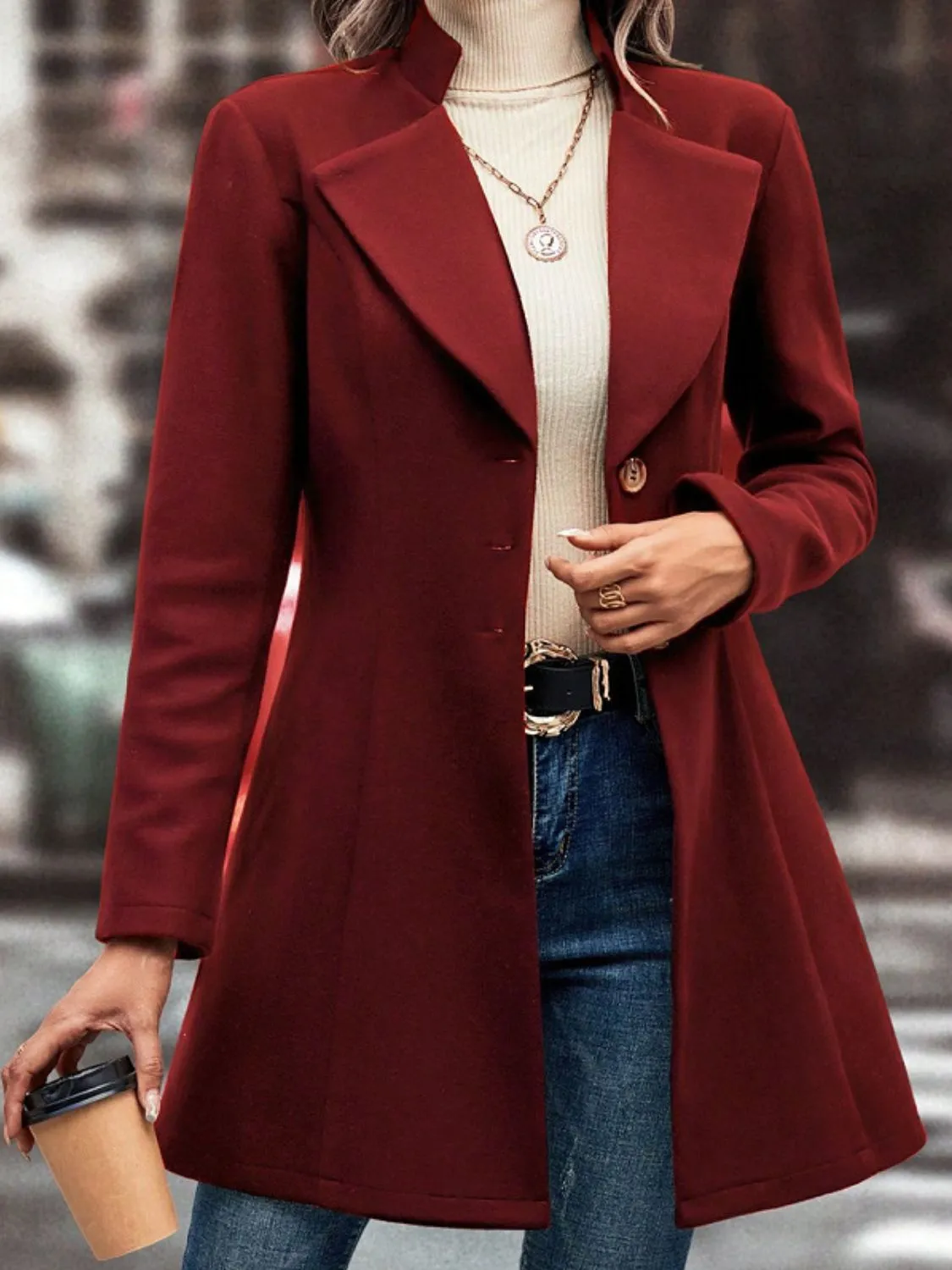 Collared Neck Long Sleeve Coat