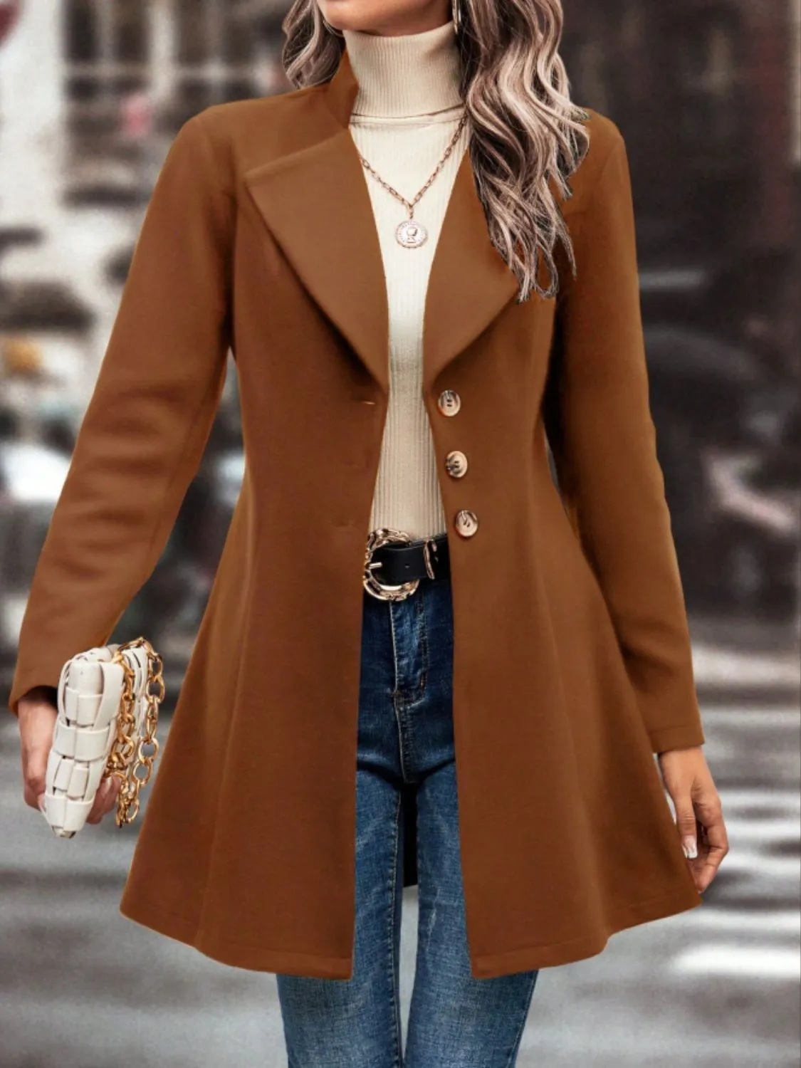Collared Neck Long Sleeve Coat