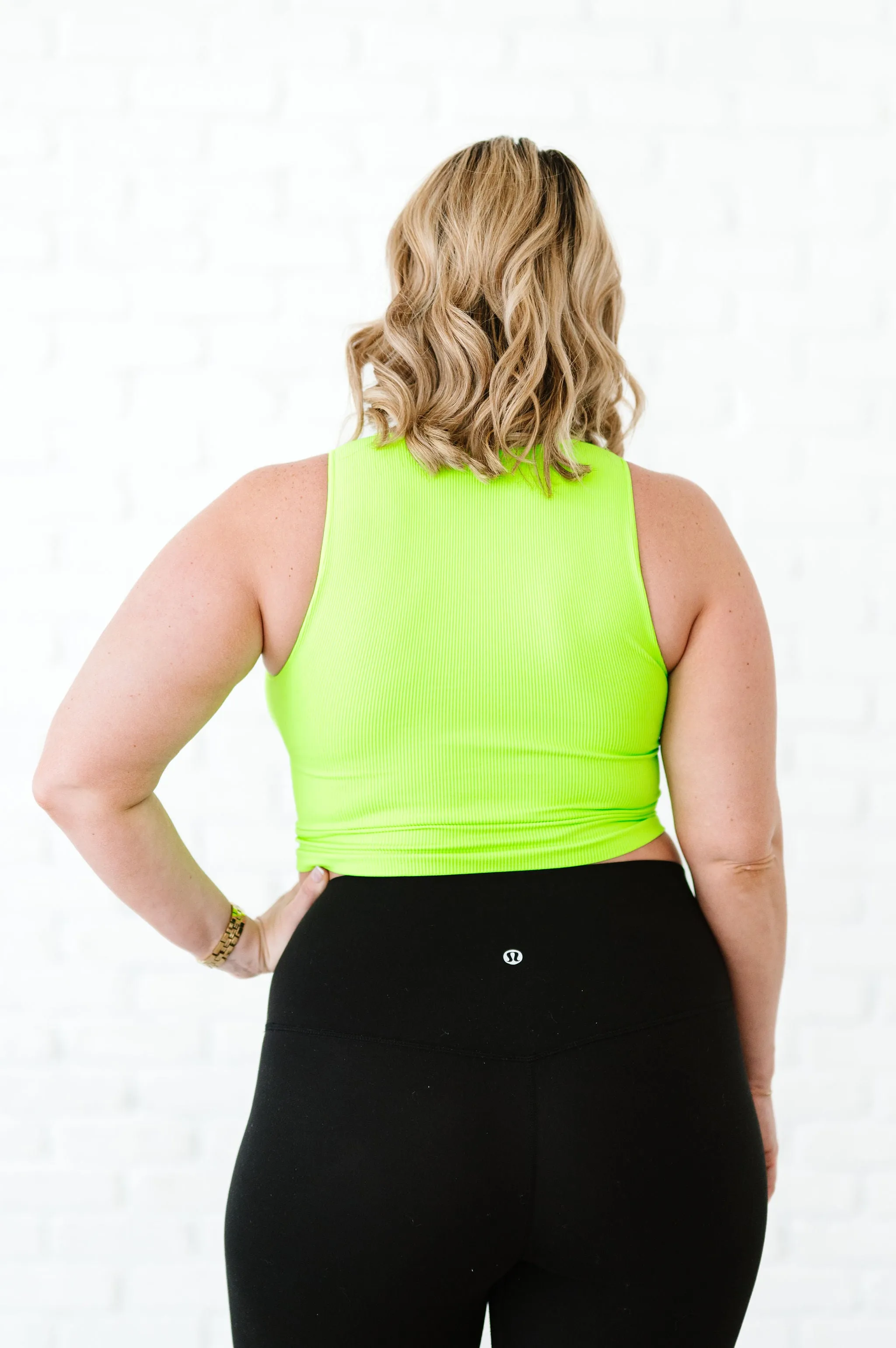 Cropped Ribbed High Neck - Neon Green