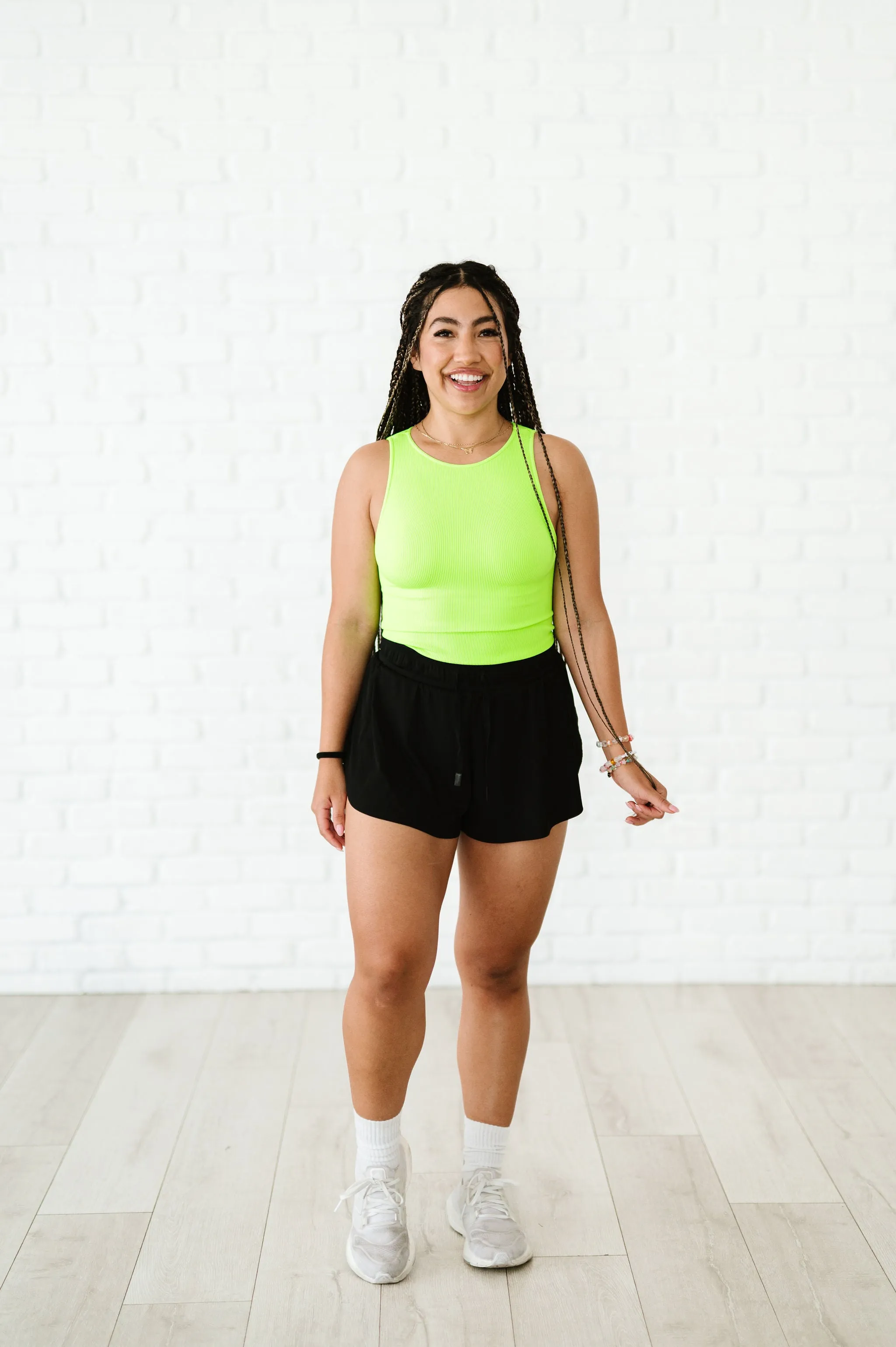Cropped Ribbed High Neck - Neon Green