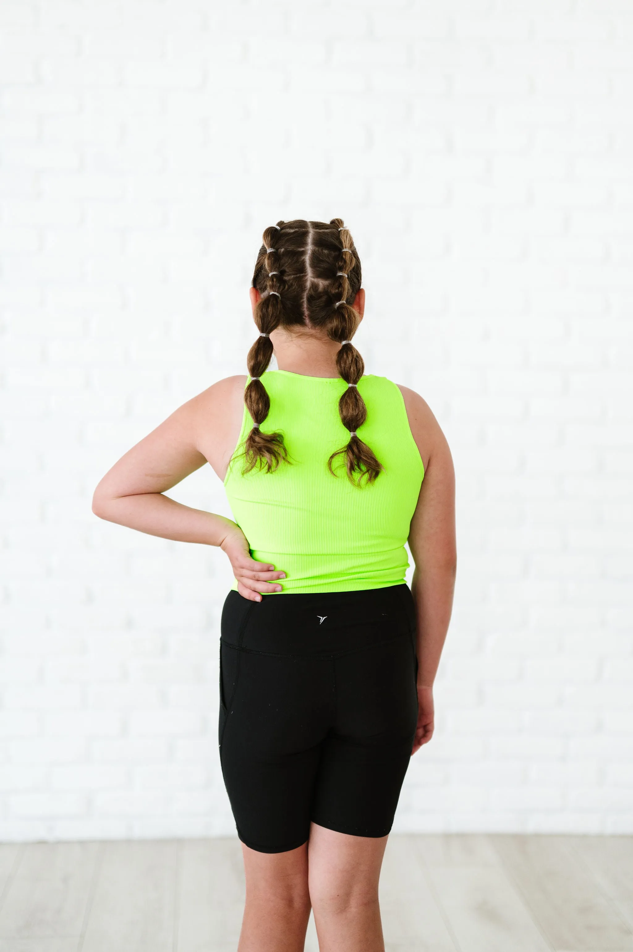 Cropped Ribbed High Neck - Neon Green