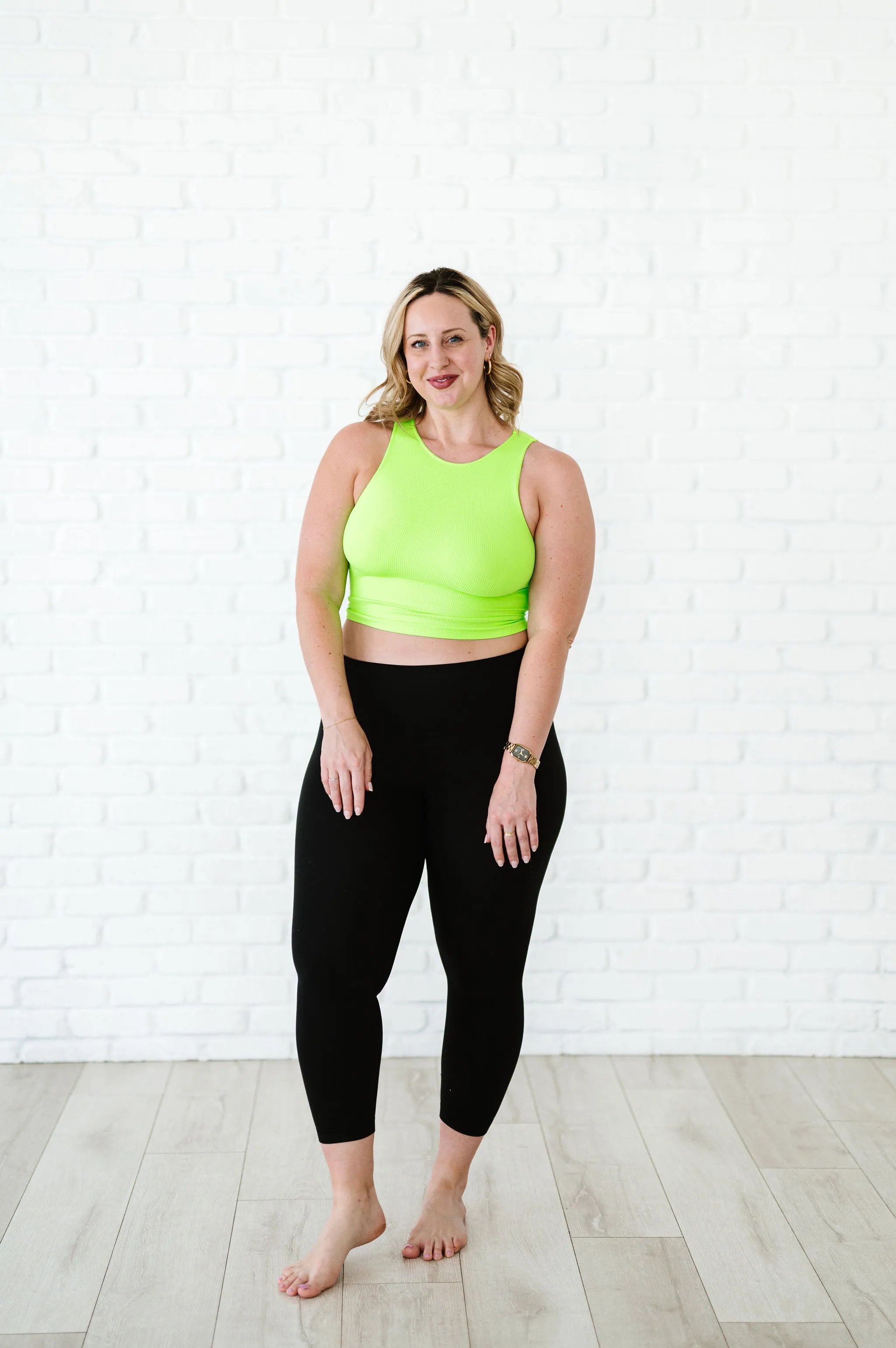 Cropped Ribbed High Neck - Neon Green