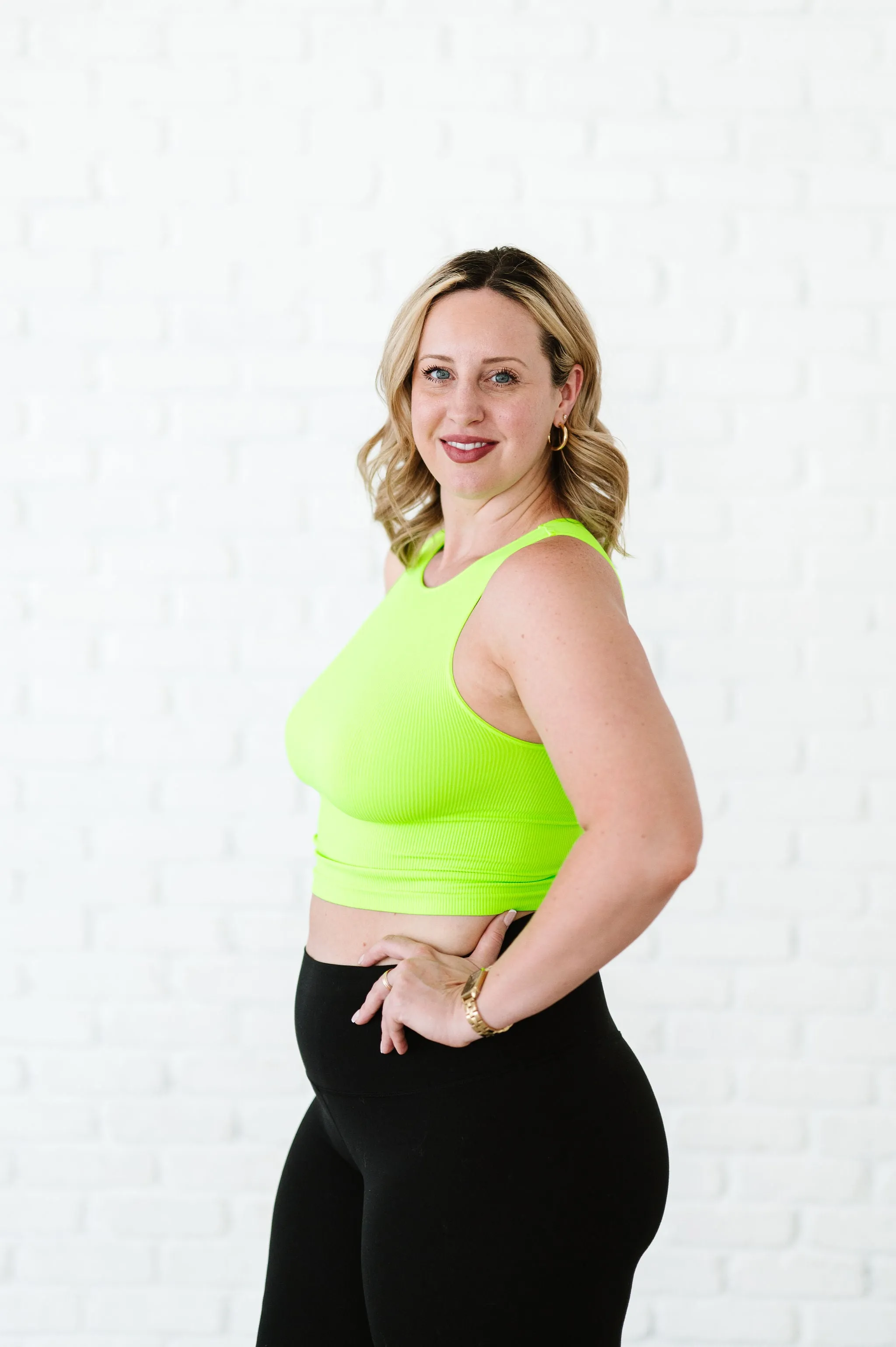 Cropped Ribbed High Neck - Neon Green