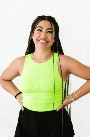 Cropped Ribbed High Neck - Neon Green