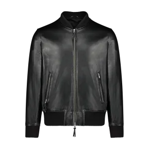 Custom Leather Bomber Jacket - Black