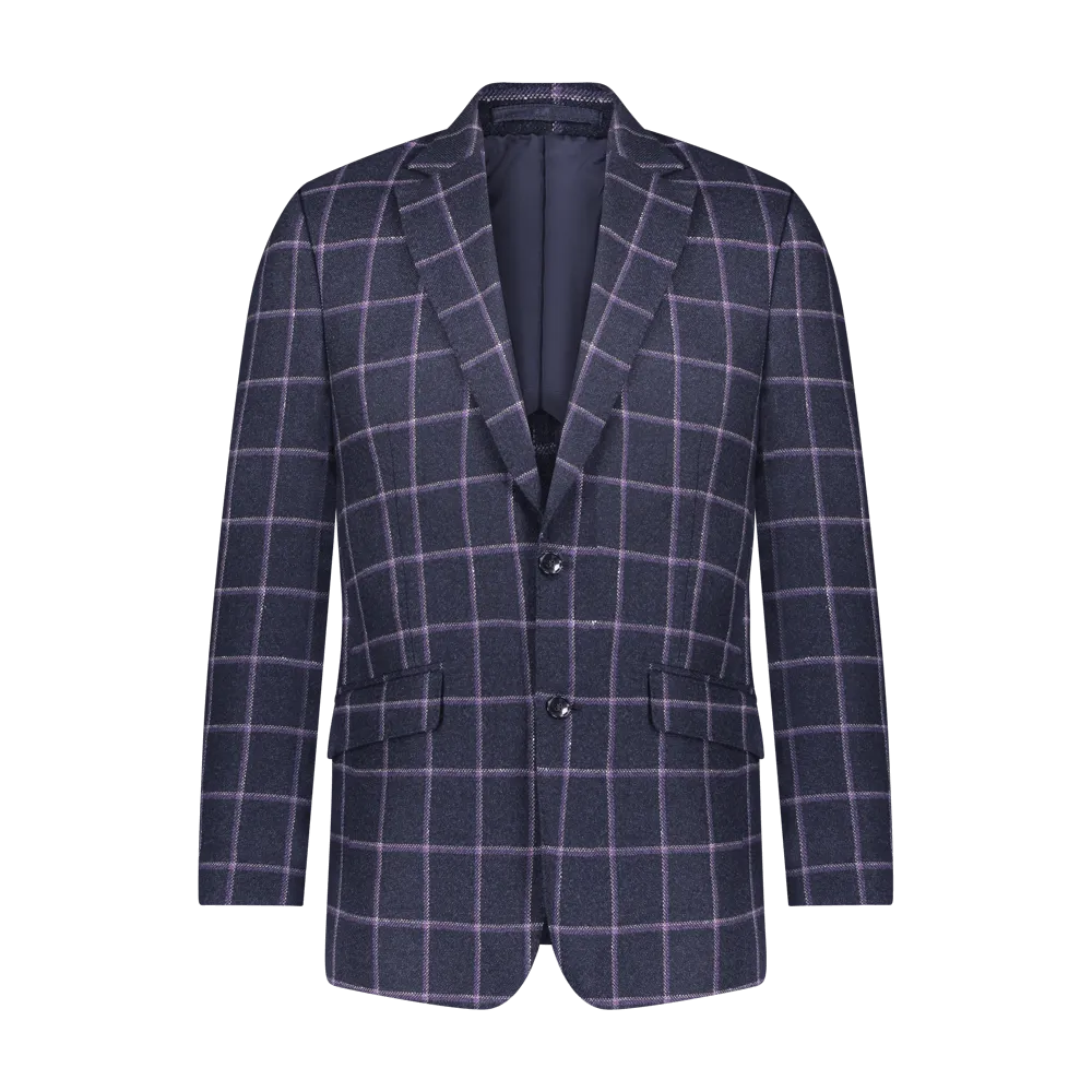 Custom Shadow Check Sport Coat - Navy/Purple