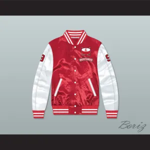 Derek Sutton 9 Hamilton Mustangs Red/ White Varsity Letterman Satin Bomber Jacket